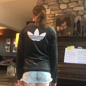 Adidas velour granite color track jacket.